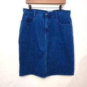 Vintage Stefano International Denim Skirt Sz 18 Royal Blue High Waist Snap Slit